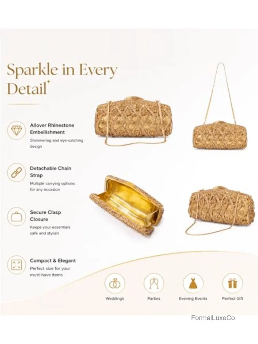 Hollow-Out Crystal Minaudiere Clutch Fits iPhone 14 Gala Wedding